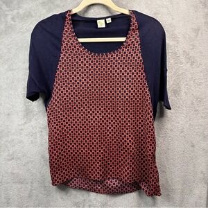 Anthropologie Little Yellow Bird Silk Knit Boho Top XS Geometric Print HiLow Hem